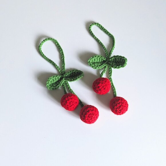 Crochet Cherries Charm | Hanging Accessory for Car Mirror, Bags, Door Knobs - Picture 6 of 8